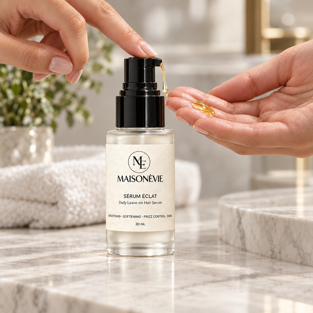 Pumping serum from the bottle standing on the counter